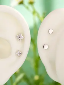 OUFER 16G 316L Stainless SteelFlower Threadless Push Pin CZ Helix Flat Back Stud Earrings - Jewelry for Women, Piercings Accessories for Daily Wear, Helix Piercing