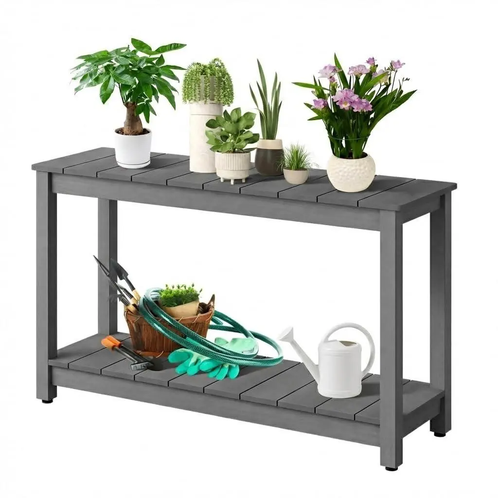 Outdoor Console Table for Patio - 48 Inch 2-Shelf Wood Patio Table with Weatherproof Finish, All-Weather Buffet & Storage Table for Porch, Entryway, Garden,Grey