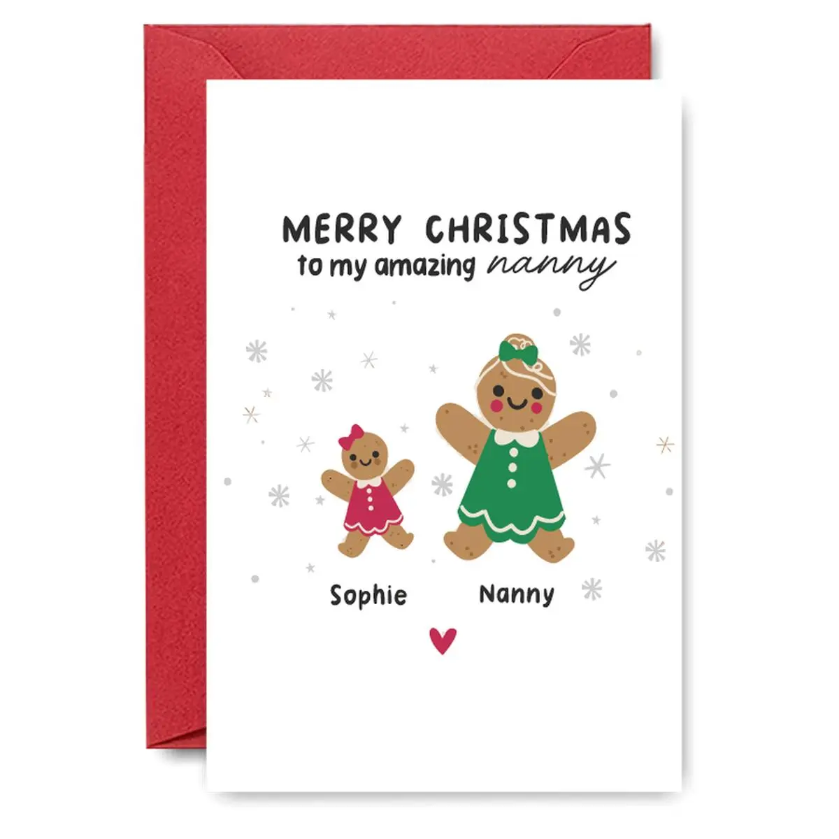1PC Personalized Christmas Greeting Card, Custom Message Card, Gingerbread Nanny & Sophie Design, "Merry Christmas To My Amazing Nanny" Card, Ideal for Grandchildren's Custom Holiday Season Wishes
