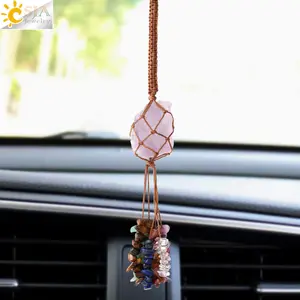 Joytutus Natural Unpolished Raw Stone Rearview Mirror Hanger - Car Interior Decoration Palm Stone, Fengshui Home Wall Ornament, Cars Accessories