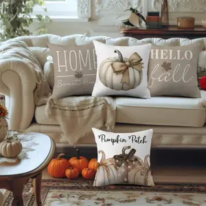 Set of 4 Pumpkin Leaf Cushion Covers, 18x18 Inch Fall Outdoor Harvest Decorations, Thanksgiving Porch Patio Sofa Pillowcases, Single-Sided Design