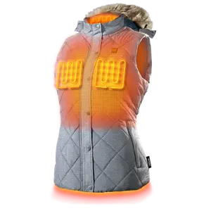 Cirrus Womens Vest Puffer Heated - Grey Faux Fur, Medium Shell, Matching Style, Features LED Design
