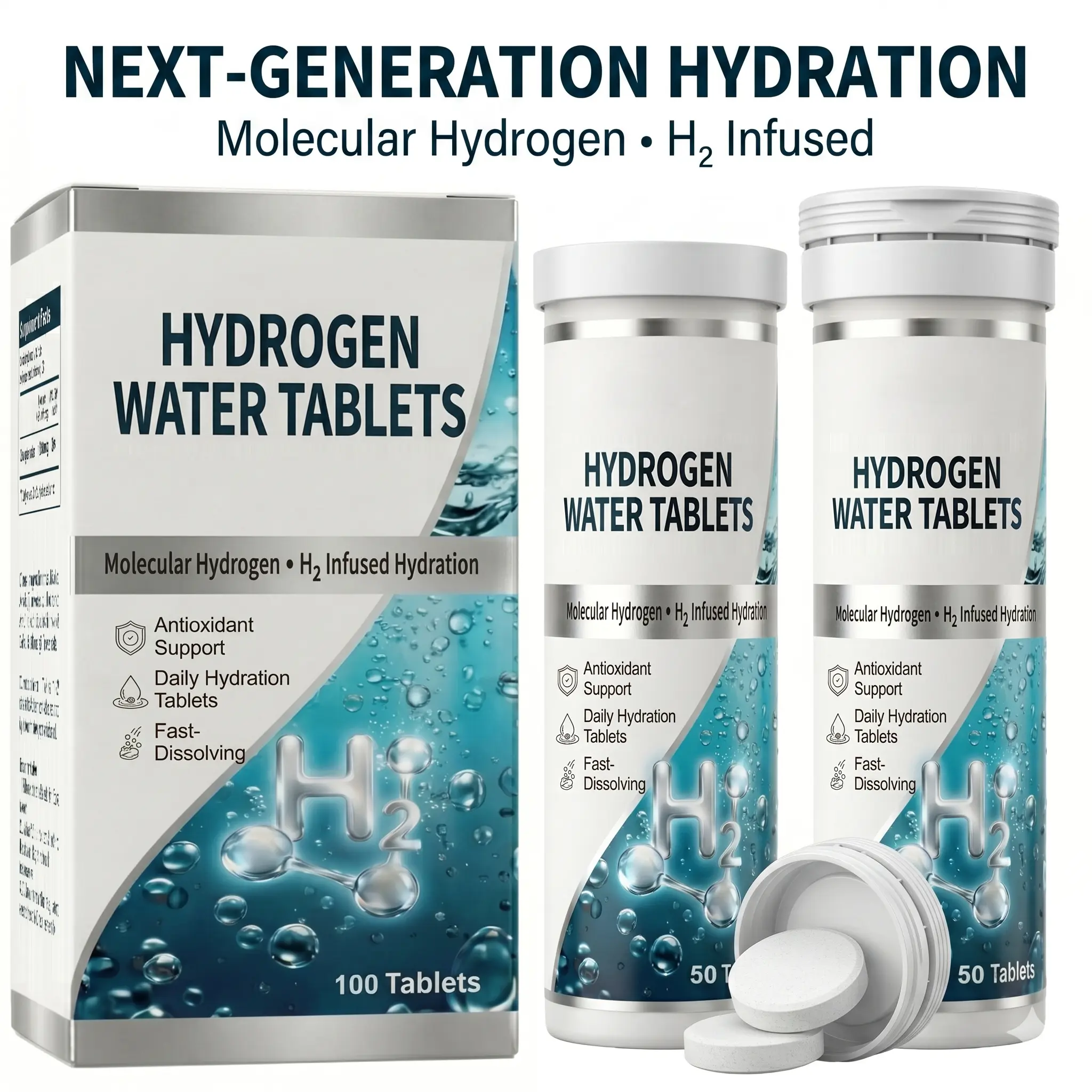 Molecular Hydrogen Water Tablets – Fast‑Dissolving H₂ Infused Hydration for Antioxidant Support & Daily Wellness – Caffeine‑Free Energy Boost for Workout Recovery, Focus & On‑the‑Go Hydration – 100 Tablets