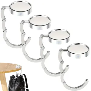 4-Piece Metal Handbag Hooks, Foldable Purse Hook, Foldable, Portable Non-Slip, Multi-Functional, Ideal for Desktop Wallet Rack, Durable & Space Saving Design