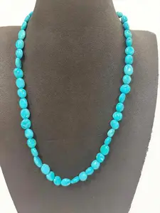 Moment Ritual | Premium Kingman Turquoise Round Beaded Necklace - Genuine USA Arizona Turquoise Stone, Without Pendant, Ideal for Anniversary Gifting, Vibrant Blue Fashion Costume Jewelry Accessory