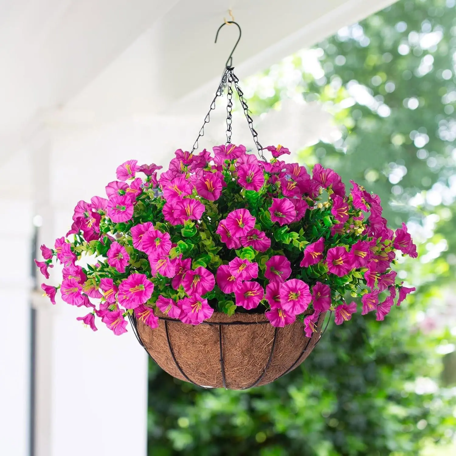 19.49-inch outdoor realistic hanging flower basket, Hanging Plant Basket, UV-resistant silk artificial flowers, for porch, terrace, balcony and garden decoration in spring, Hanging Baskets