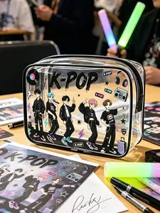 K-Pop Male Group Theme Transparent Storage Bag, Cool and Youthful Style, Easy Access, Durable Zipper, Airport Friendly, Travel Essential