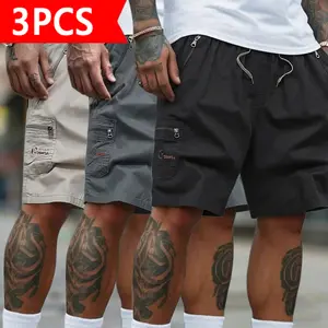 3-Pack Men’s Cargo Shorts with Zipper Pockets – Lightweight Casual Workwear Shorts, Multi-Pocket Summer Shorts for Outdoor and Everyday Wear