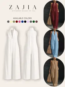 2026 New Halter Neck Sleeveless Jumpsuit, Women's Summer Casual Loose Wide Leg, Resort Style Elegant Solid Color Long Pants, Fashionable and Comfortable