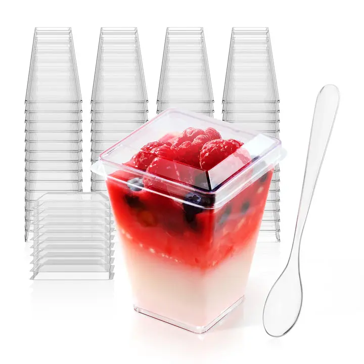 2oz/3oz/5oz 100/400pc Dessert Cups & lids Spoons | Parfait Cups for Mousses, Puddings | Safe Plastic | Bakery Supply Case outdoorfun clear disposable plastic cup fruit,reusable cup,christmas event,party catering supply