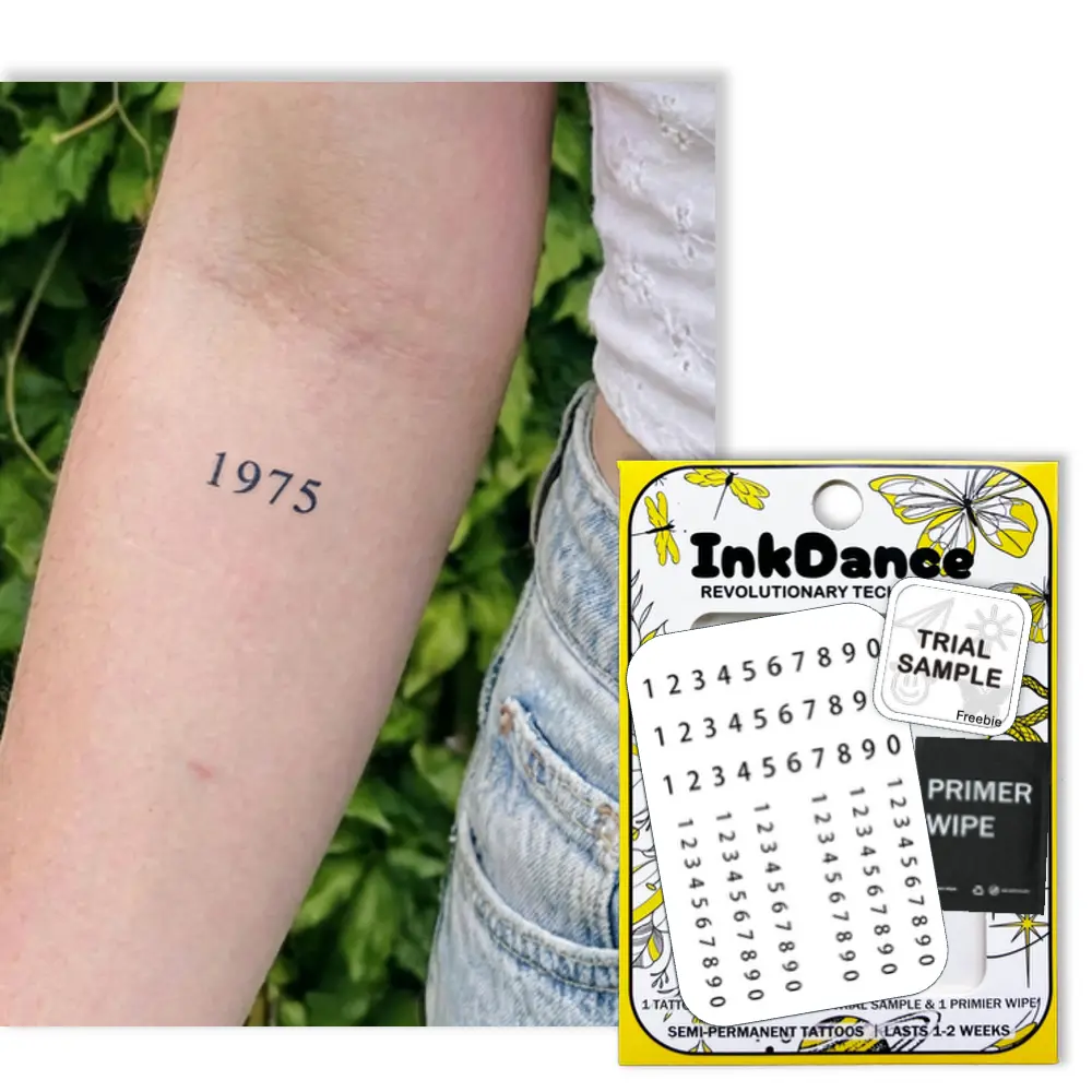 InkDance Semi-Permanent Tattoo, DIY Numbers, Long Lasting Temporary Tattoos, Waterproof Plant-Based Ink, Lasts 1-2 Weeks, Color Develops in 24 Hours X063