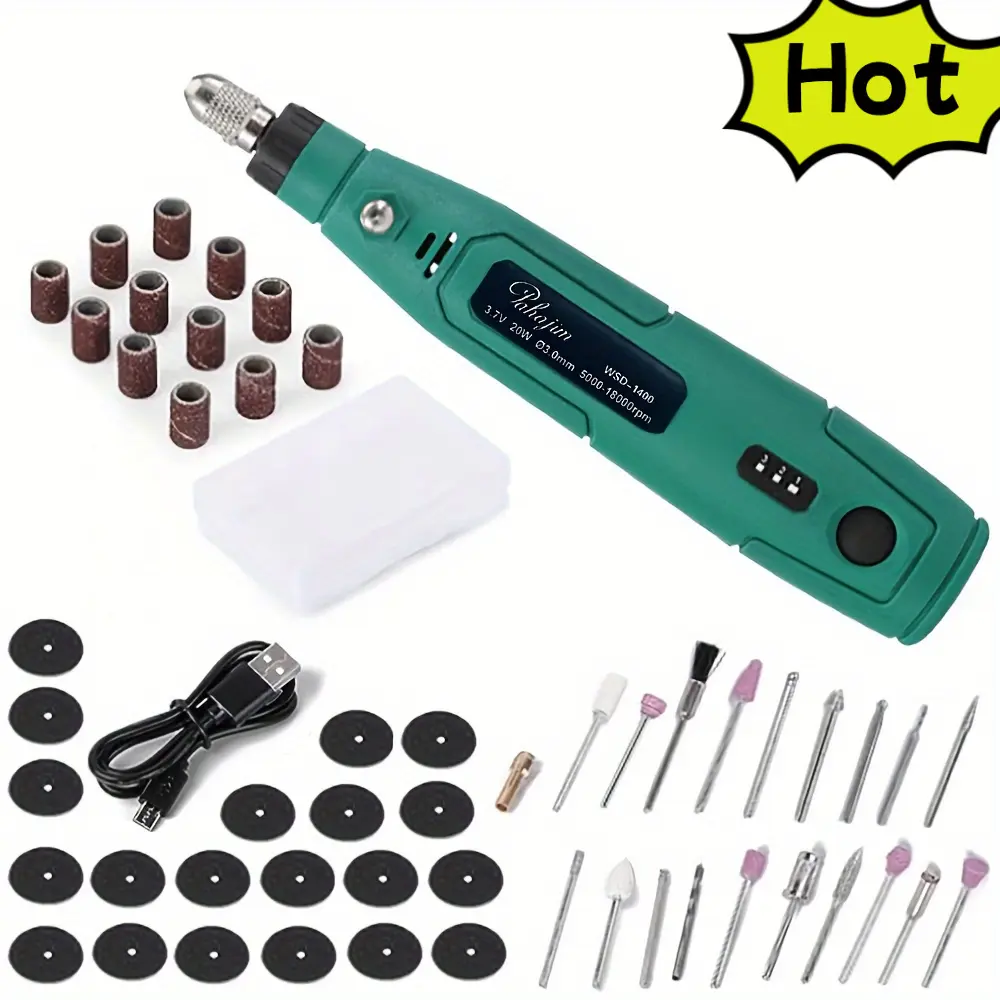 Lightweight Mini Cordless Rotary Tool Set, 3.7V USB Rechargeable (USB Port) with 3 Speeds & 44pcs Polyamide Kit, for Jewelry Making, DIY Gifts & Drilling, Sanding, Polishing