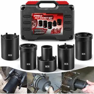 Spindle Nut Socket Tool Kit 5 count Axle Hub Lock Nut Socket Set 1/2" Drive Wheel Drive Spindle Nut Remover Installer for  Dana 50/60, Chevy, and , Replace# 648636 Lug Out Spindle Socket Set