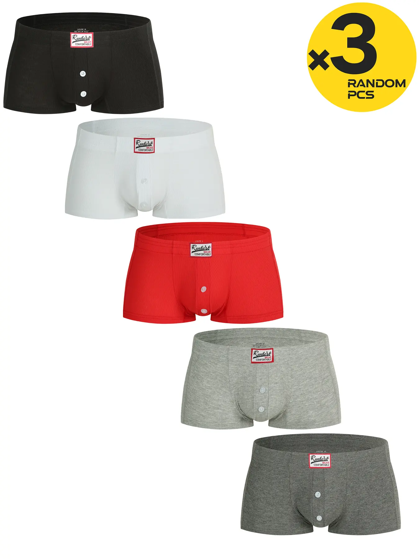 3pc men's straight-leg pants, men's four-corner pants, Cotton material, soft and comfortable, breathable and dry, straight-leg underwear for daily wear, casual, sports, home use, Casual Style Underwear, Breathable Comfy Underwear