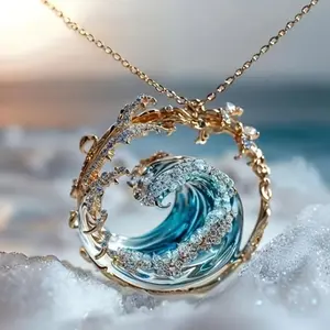 4-piece/set ocean oath necklace earrings jewelry set adjustable wave necklace ring earrings summer ocean themed jewelry bag