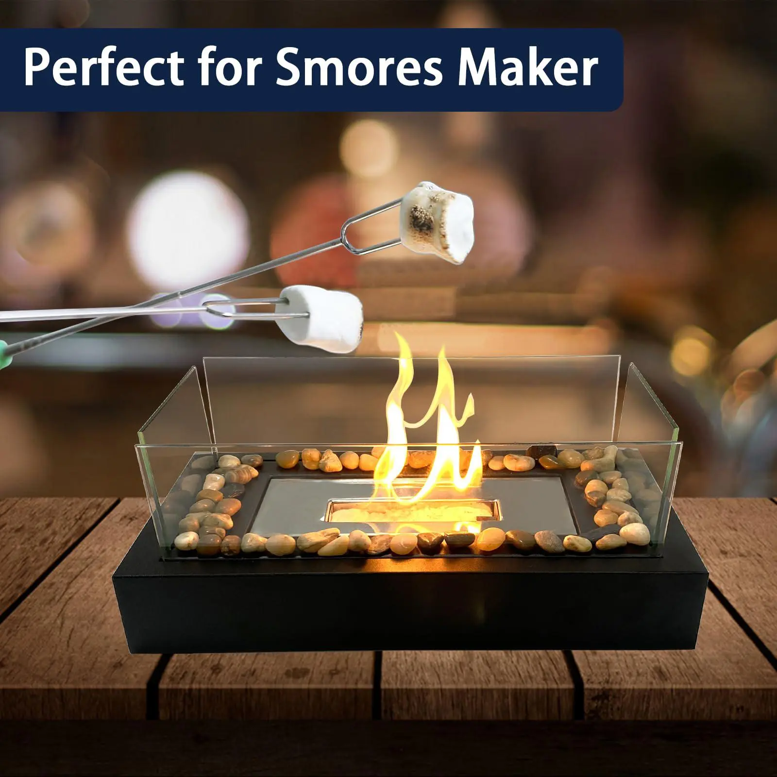 Portable Table Fire Pit, 4-sided Glass Windproof Desktop Fire Pit, Indoor & Outdoor Ethanol Fire Pit for Home Patio & Balcony, Tabletop Fire Pit, Outdoor Fire Pits