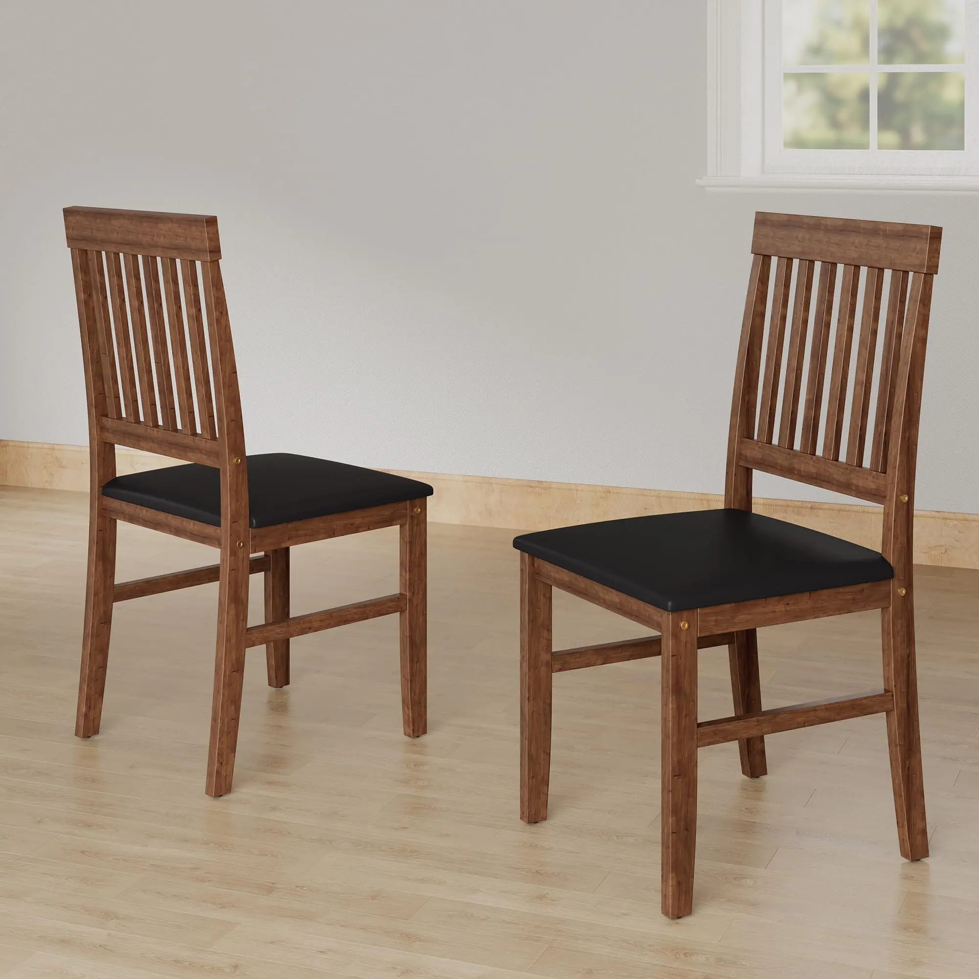 Spaco Farmhouse Leather Upholstered Home Dining Chairs, Set of 2