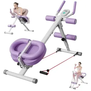 4-in-1 Foldable Ab Machine, 5-Level Adjustable Core Trainer with LCD Display, Multifunctional Ab Workout Equipment for Home Gym, Full Body Fitness with Knee & Back Support