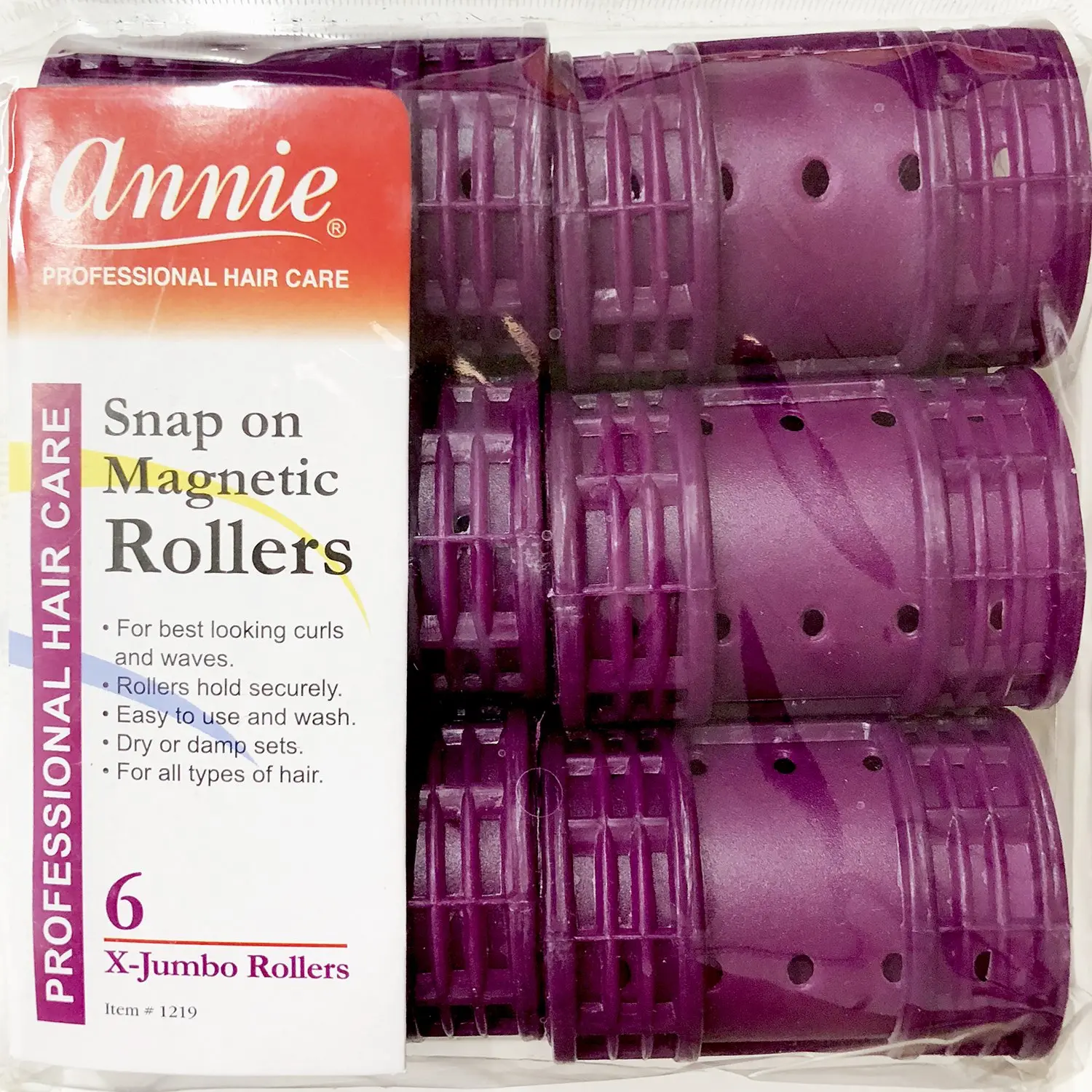 ANNIES Heatless Snap-On Magnetic Hair Rollers for Bouncy Curls, X-Jumbo 1.75-Inch Styling Tools, Purple, 12-Count (2 Pack), Haircare, Curl Styling Kit, Heatless Curls