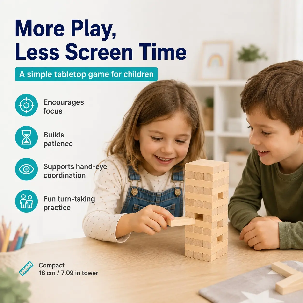 Classic Stacking Balance Building Blocks Set,Tumble Tower Game for Kids and Adults, 54pcs Wooden Board Stacking Game for Family Games Night, Family Fun Game, Classical Wood Blocks Game, Standard Size,Party supplies set