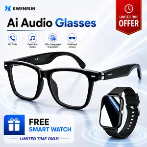 AI Smart Bluetooth Glasses - Wearable Device with 160+ Language Translation, Open-Ear HiFi Audio, Polarized Lenses, Free Smart Watch Gift Bundle wireless outdoor sport headset
