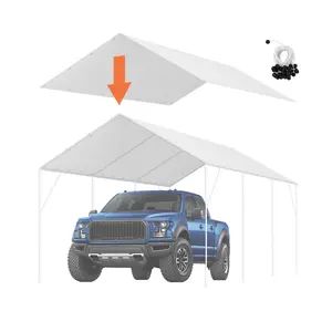 VEVOR 10 x 20 ft Carport Replacement Canopy Cover, TikTokShopBlackFriday, Garage Top Tent Shelter Tarp Heavy-Duty Waterproof & UV Protected, Easy Installation with 40 Ball Bungeess (Only Top Cover, Frame Not Include), White