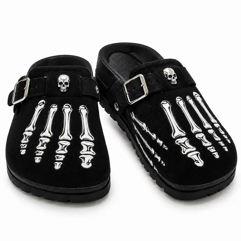 Men's Gothic Skull Bone Print Slip-On Clogs, Casual Comfortable Footwear