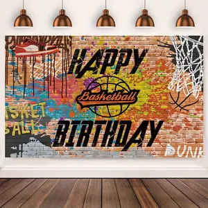 1pc, Basketball Sports Competition Happy Birthday Vinyl Backdrop - Great For Birthday Parties, Wall Sign Photos, Great For Photography, Holiday Party Supplies, Decoration - Birthday Theme - Available In Two Sizes. Banners Ornaments