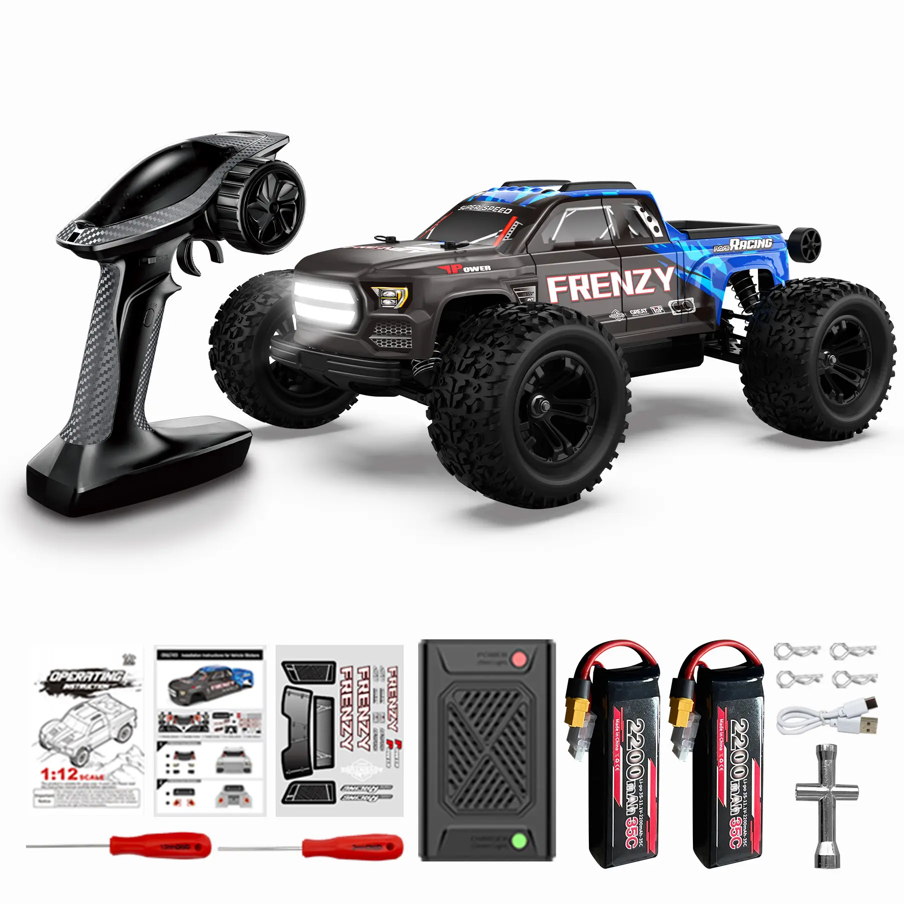 HOSHIPLAY N517 1/12 Brushless Remote Controlled RC Truggy with RC Car Turbo for Adults, 4x4 Waterproof Electric High-Speed Off-Road Lorry, 3S Battery for Snow, Sand, Remote Controlled Car