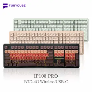 FURYCUBE IP108 PRO Foundation office Keyboard, 108 keys Tri-mode Cute quiet Keyboard with Number Pad, Home Key, Mechanical Feel Keyboard, RGB Lighting Ergonomic Computer Office Gaming, Dealsforyou, Gift, pc accessories