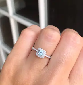 Round Cut Square Halo Aquamarine Ring
