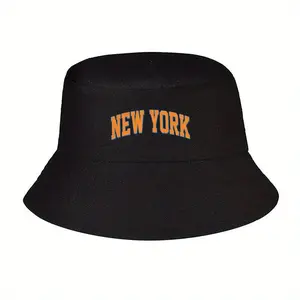 Retro New York Basketball Bucket Hat-100% Polyester Fiber, Eye-Catching Orange Letter Design, Breathable Summer Travel Cap Suitable for Sports Fans and Leisure Travel