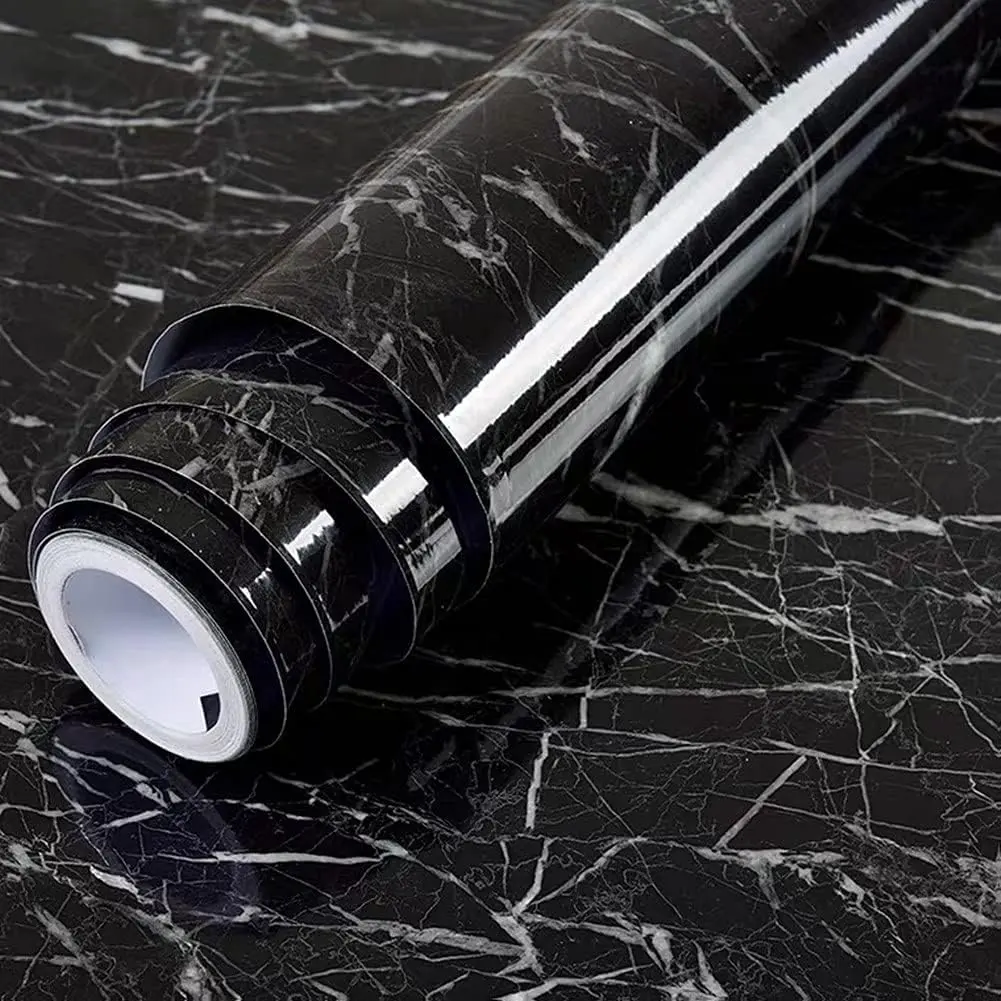 1Roll Peel & Stick Glossy Marble Pattern Wallpaper - Waterproof, Oil-Resistant, Wall & Table Self-adhesive Stickers - Easy To Install & DIY Home Decor For Kitchen Backsplash, Kitchen Countertop, Bathroom Walls & Furniture Makeover