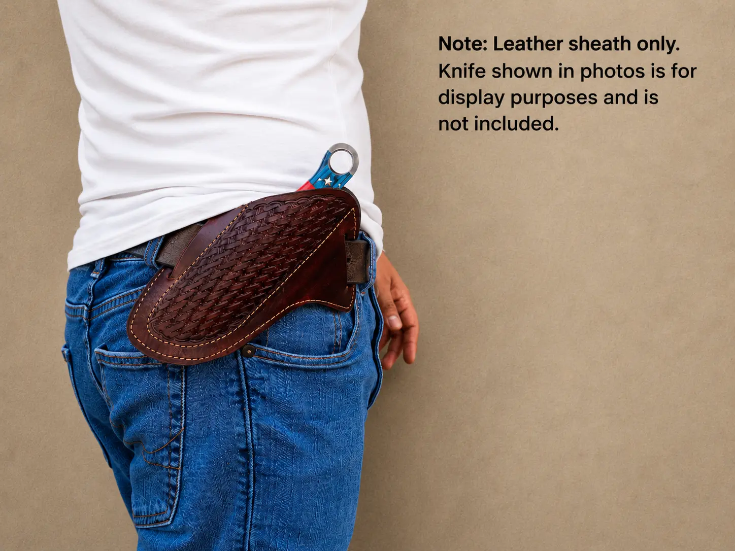 Handmade Genuine Leather Fixed Blade Knife Sheath – 7 Inch Universal Belt Sheath Weave