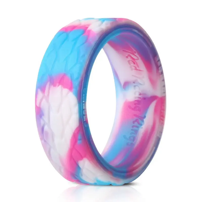 Rad Racing Rings - Premium Silicone Ring with Unique Tire Tread Design, Pink, White & Blue Patterns, Zero Scratches, Comfortable & Safe