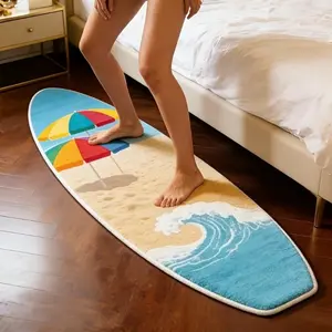 1pc Ins Cute Fresh Powder Blue Surfboard Shape Bedroom Decoration Rug Seaside Beach Romantic Dreamy Atmosphere Living Room Boho Area Rug Plush Carpet Fluffy Soft Irregular Strip Bathroom Non-slip Foot Mat Coconut Tree Pattern Balcony Washable Mat