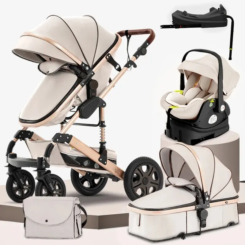 3-in-1 Baby Stroller Travel System by Qua – Foldable, Lightweight, Automatic Fold Umbrella Pushchair with Portable Bassinet, Adjustable Base, Reversible Pram, Accessories Frame; Traveling Stroller for Newborns & Babies (V2), Reversible Stroller Seat,summe