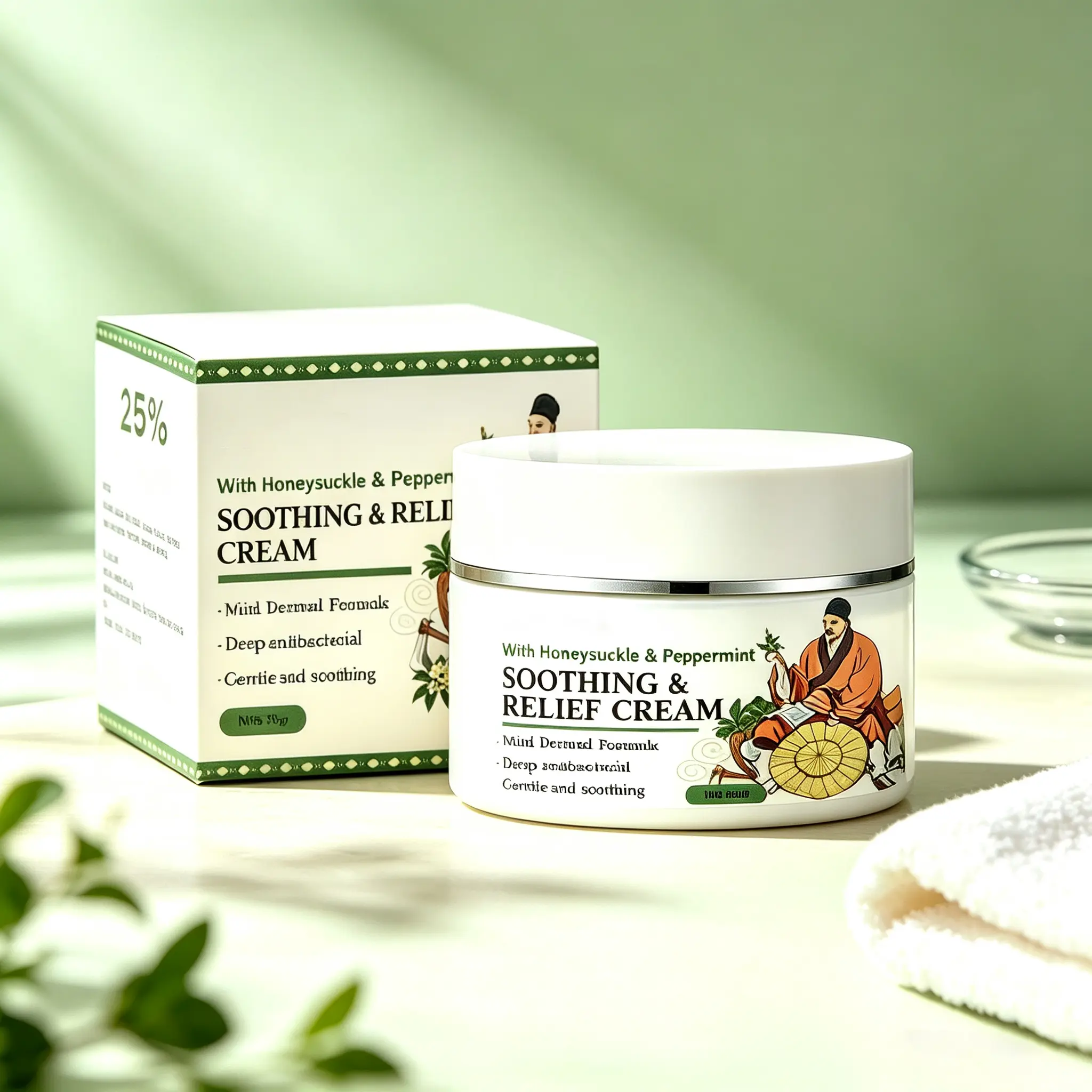 Sensitive Skin Herbal Soothing Cream - Daily Use Moisturizer for Adults with Honeysuckle, Mint, Arnica Extracts, Lightweight Nourishing Moisture for Dry Skin Care