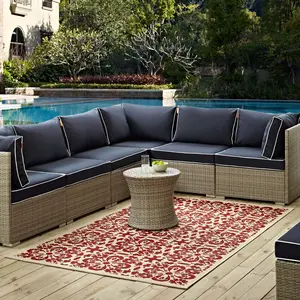 Modway Ariana Vintage Floral Trellis 5x8 Indoor and Outdoor Area Rug in Red and Beige