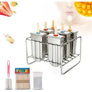 Ice Lolly Mold, Stainless Steel Popsicles Mold with Metal Stick Holder Tray, Commercial Ice Pop Mould Stick for Homemade Ice Cream Maker, Necessary Refrigerator Kitchen Tools