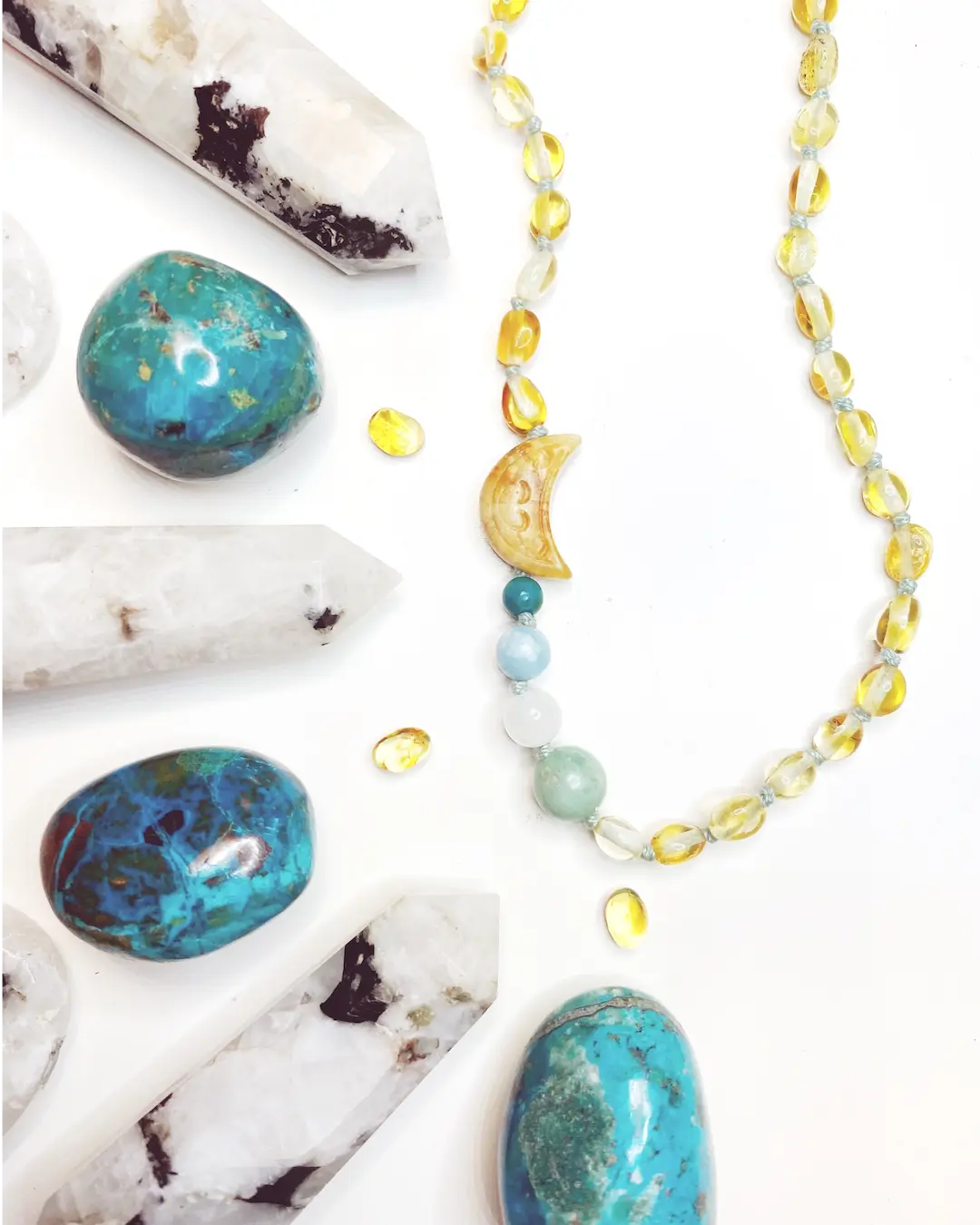 “MoonBeam” Baltic Amber & Gemstone Necklace “MoonBeam” Baltic Amber & Gemstone Necklace