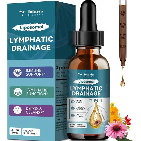 Liposomal Lymphatic Drainage Drops - 11 In 1 Organic Lymphatic Drainage Supplement with Burdock Root, Echinacea, Elderberry, Calendula, Cleavers Herb, Dandelion Supports Lymphatic Health 2 FL.OZ