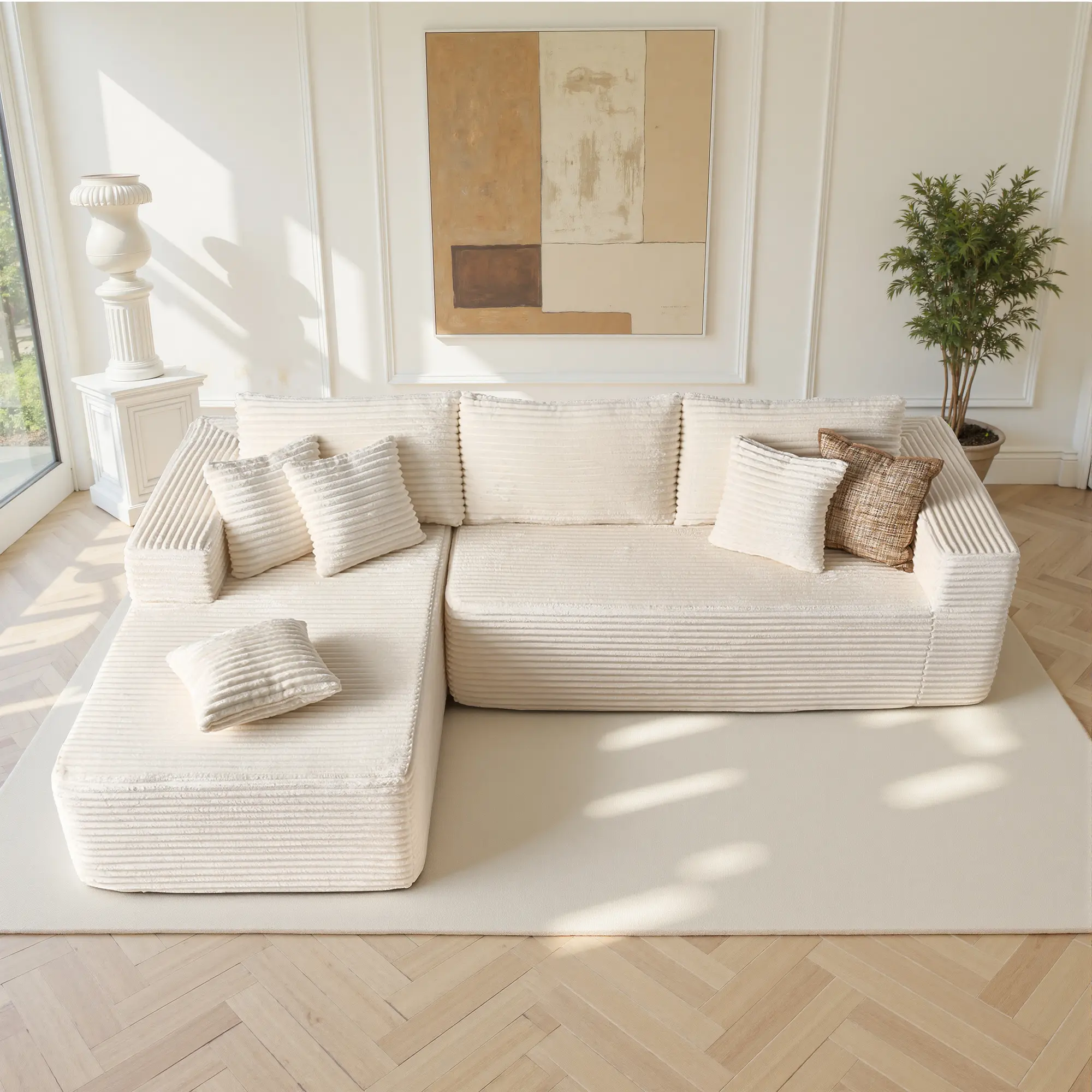 108" White L Shape Sofa Left Chaise