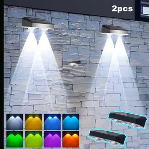 6/2 Pack Solar Fence Lights - RGB Colour Changing Solar Landscape Lights, 9 Lighting Modes, Outdoor Waterproof Lights, Outdoor Lights Lamps, for Pool, Fence, Deck, Patio, Garden Railing, Staircase Solar Outdoor Wall Lights
