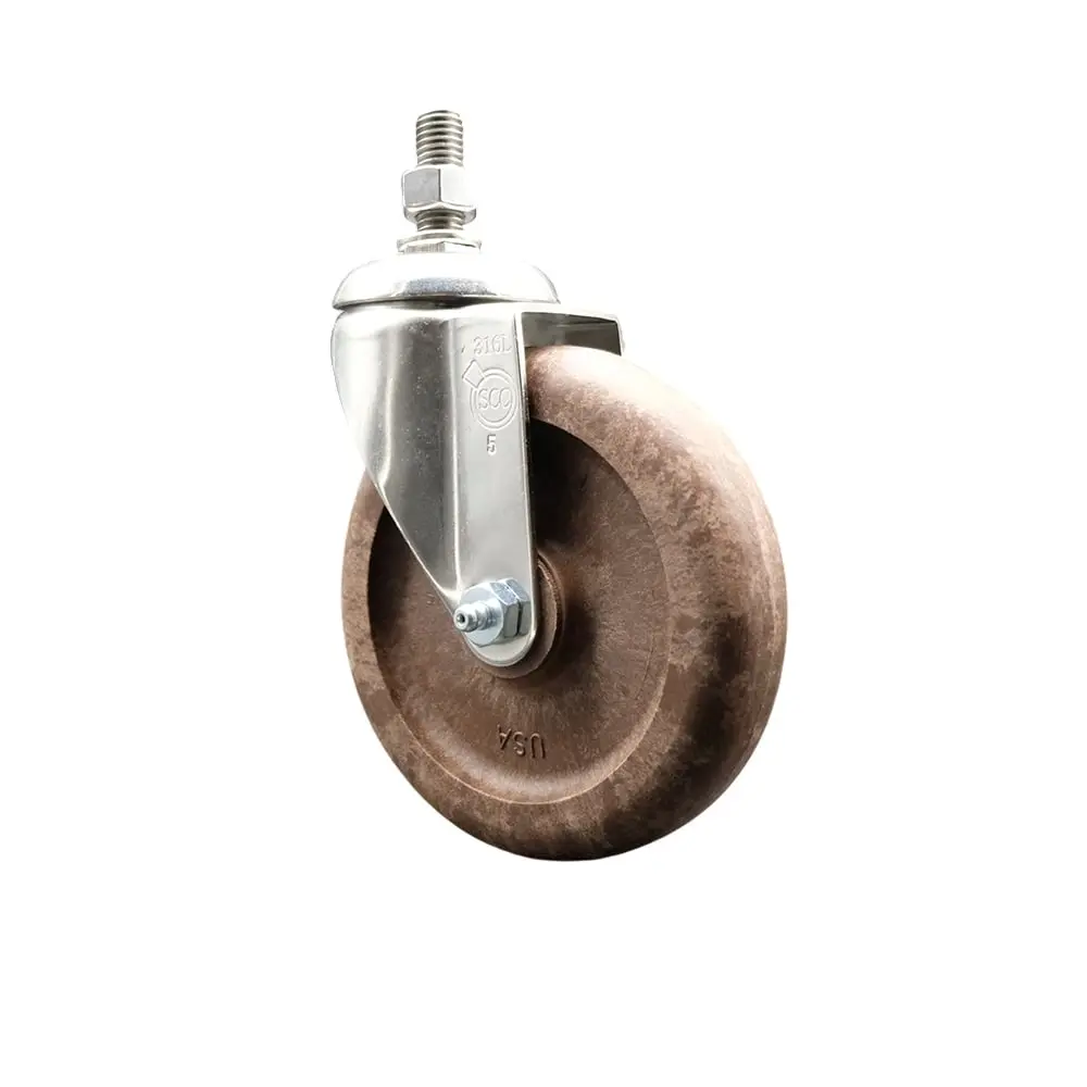 Service Caster SCC-SS316TS20S514-GFNSHT-M1215 High Temperature Glass Filled Nylon Swivel Stem Caster with 5 in. Brown Caster Wheel, 12 mm Threaded Stem - 316 Stainless Steel Caster