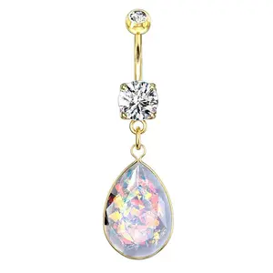 Gold Opal Teardrop Belly Button Ring