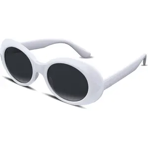 FEISEDY Sunglasses White Oval Clout Goggles for Women Men Retro Round Trendy Rimmed Clueless Costume Frame B2253