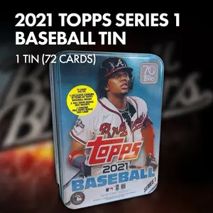 Topps 2021 Series 1 Baseball Tin 75 Cards Sports Collectible Official MLB Trading Card Pack