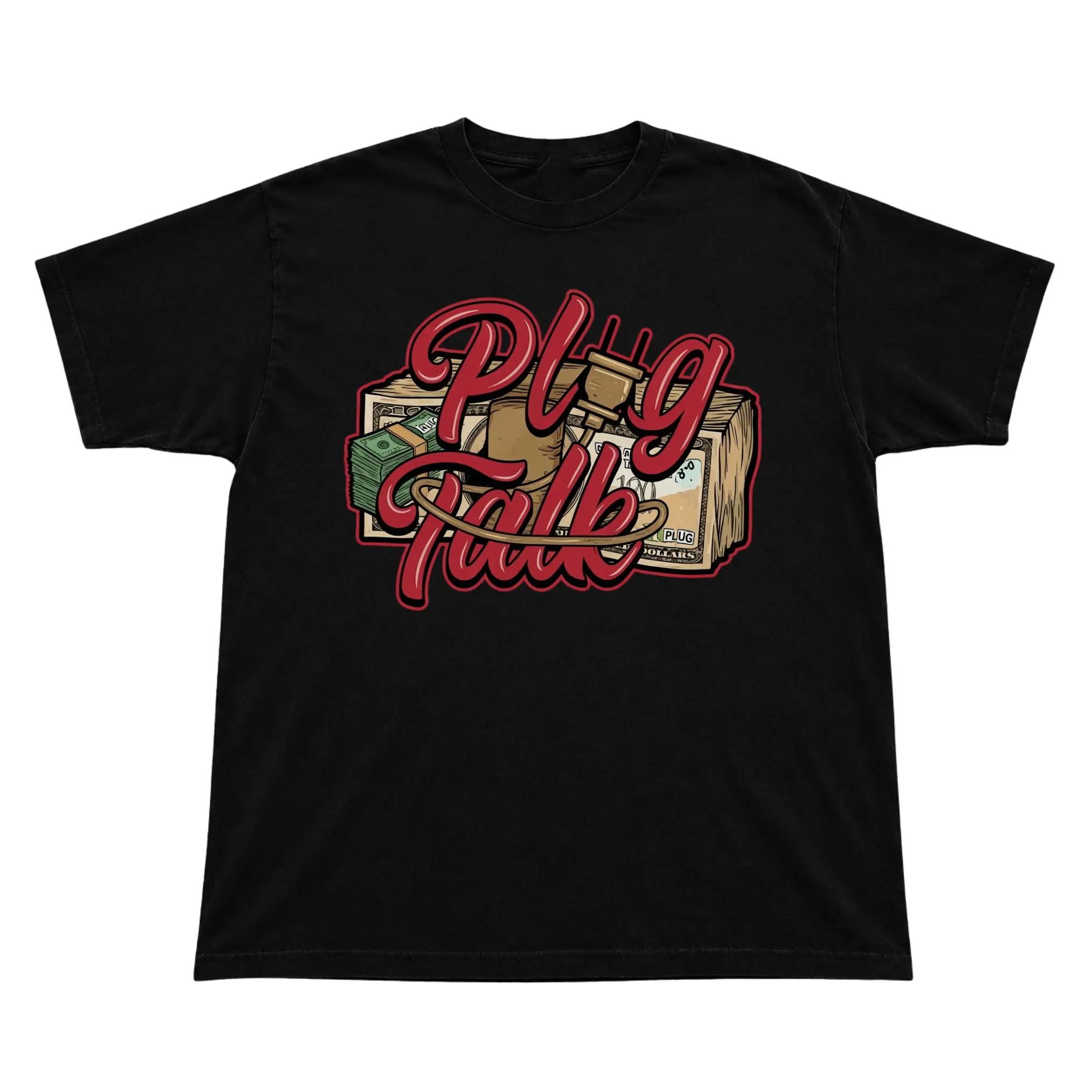 Plug Talk Money Graphic T-Shirt, Streetwear Cash Stack Tee, Urban Hip Hop Style Shirt, Trendy Unisex Gift