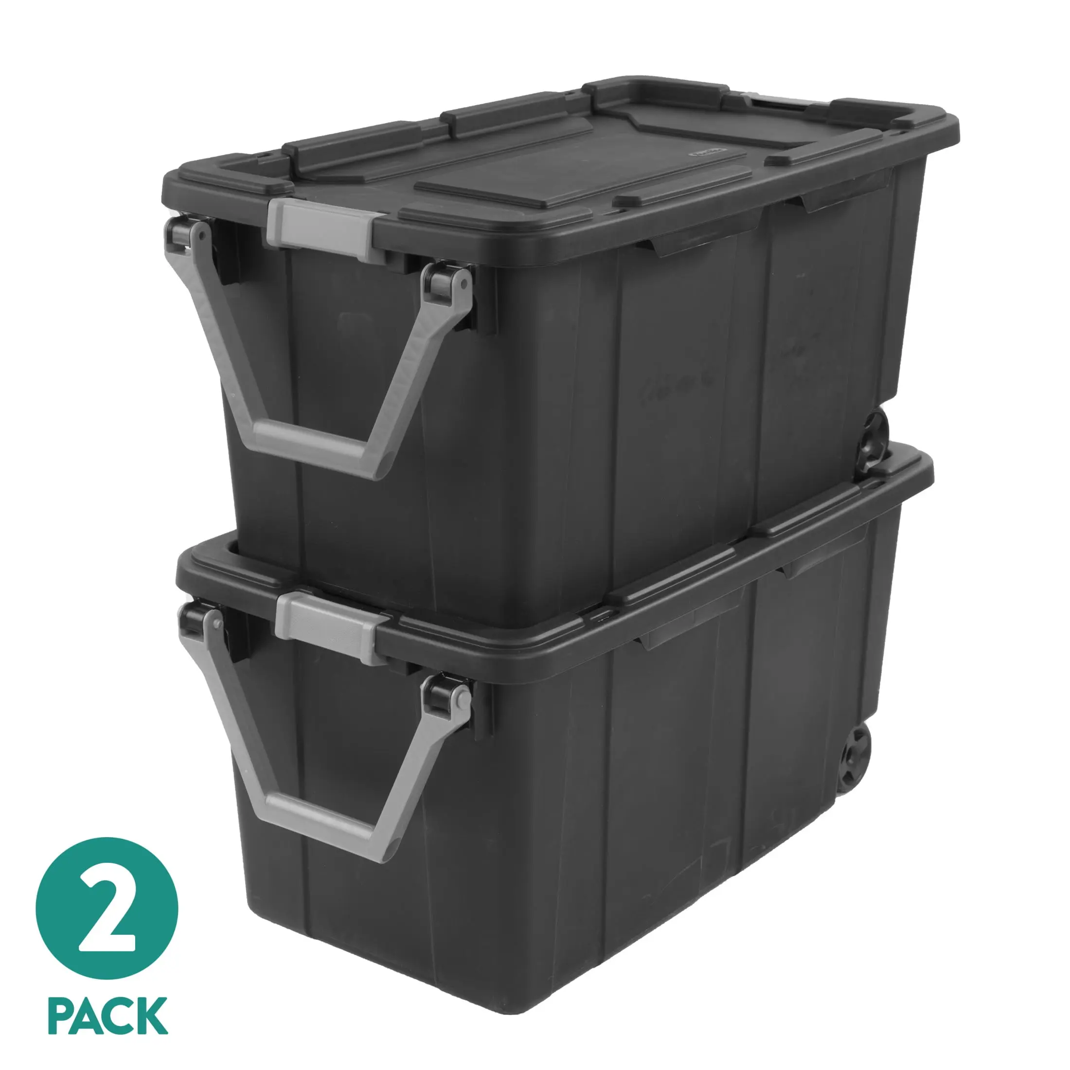 2-Pack Sterilite Extra-Large Wheeled Industrial Storage Bin, 40 Gal Durable Plastic Tote with Latching Lid and Pull Handle